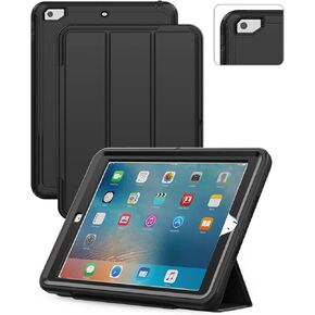 SEYMAC for iPad 6th/5th Generation Case, Sturdy Heavy Duty Shockproof Protection Folio Stand Case with Smart Cover Auto Sleep/Wake for iPad 9.7 Case, Black