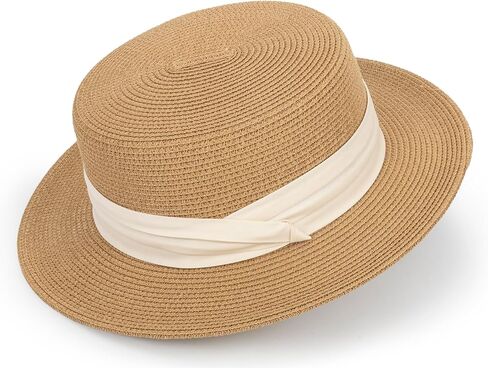 Women Beach Straw Sun Hat - Summer Classic Boater Sun Hat Panama Short Brim Fedora for Party Travel(S/M) in Saudi Arabia