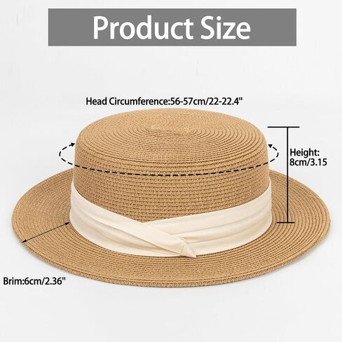 Women Beach Straw Sun Hat - Summer Classic Boater Sun Hat Panama Short Brim Fedora for Party Travel(S/M) in Saudi Arabia