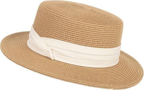 Women Beach Straw Sun Hat - Summer Classic Boater Sun Hat Panama Short Brim Fedora for Party Travel(S/M) in Saudi Arabia
