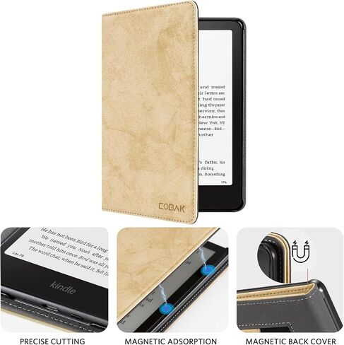 CoBak Case with Stand for Kindle Paperwhite 12th Gen 2024 Released (7") & Kindle Colorsoft Signature Edition - Durable PU Leather Cover with Auto Sleep Wake, Card Slot, Hand Strap Feature in Saudi Arabia