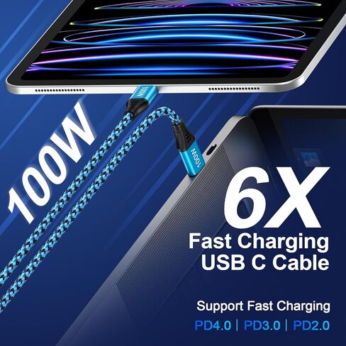 كبل USB C Charger Cable 100W ، [2Pack ، 6ft] 5a Type-C to type-C Charing Charing Fast Charing Nylon Pd Cord for iPhone 15 Pro Max Samsung Galaxy S24 A14 A54 S23 S22 S21 S20 A15 A03S ، Google Pixel 8 6 6 6 6 6 6 6 in Kuwait