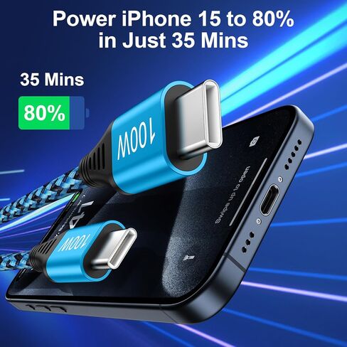 كبل USB C Charger Cable 100W ، [2Pack ، 6ft] 5a Type-C to type-C Charing Charing Fast Charing Nylon Pd Cord for iPhone 15 Pro Max Samsung Galaxy S24 A14 A54 S23 S22 S21 S20 A15 A03S ، Google Pixel 8 6 6 6 6 6 6 6 in Kuwait