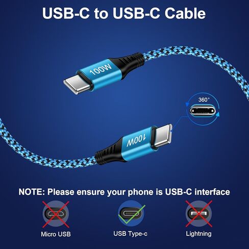 كبل USB C Charger Cable 100W ، [2Pack ، 6ft] 5a Type-C to type-C Charing Charing Fast Charing Nylon Pd Cord for iPhone 15 Pro Max Samsung Galaxy S24 A14 A54 S23 S22 S21 S20 A15 A03S ، Google Pixel 8 6 6 6 6 6 6 6 in Kuwait