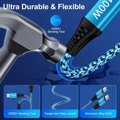 كبل USB C Charger Cable 100W ، [2Pack ، 6ft] 5a Type-C to type-C Charing Charing Fast Charing Nylon Pd Cord for iPhone 15 Pro Max Samsung Galaxy S24 A14 A54 S23 S22 S21 S20 A15 A03S ، Google Pixel 8 6 6 6 6 6 6 6 in Kuwait