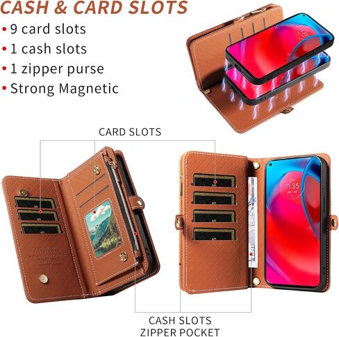 Asuwish Phone Case for Moto G Stylus 5G 2021 Zipper Wallet Detachable Cell Cover with Tempered Glass Screen Protector Crossbody Lanyard Strap Flip Card Holder Motorola GStylus G5 XT2131DL Women Brown in Saudi Arabia