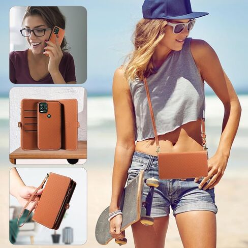 Asuwish Phone Case for Moto G Stylus 5G 2021 Zipper Wallet Detachable Cell Cover with Tempered Glass Screen Protector Crossbody Lanyard Strap Flip Card Holder Motorola GStylus G5 XT2131DL Women Brown in Saudi Arabia
