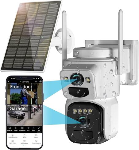 6MP كاميرا أمان شمسية لاسلكية في الهواء الطلق ، واي فاي 2.4 جيجا هرتز ، 360 درجة PTZ كاميرا العدسة المزدوجة للأمن المنزلي مع رؤية ليلية ملونة ، تتبع السيارات ، الكشف البشري ، SPOTLIGHT SEREN in Saudi Arabia