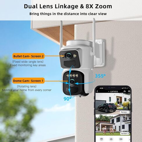 6MP Solar Security Camera Wireless Outdoor, 2.4ghz WiFi, 360°PTZ Dual Lens Camera for Home Security with Color Night Vision, Auto Tracking, Human Detection, Spotlight Siren in Saudi Arabia