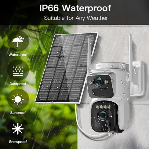 6MP Solar Security Camera Wireless Outdoor, 2.4ghz WiFi, 360°PTZ Dual Lens Camera for Home Security with Color Night Vision, Auto Tracking, Human Detection, Spotlight Siren in Saudi Arabia