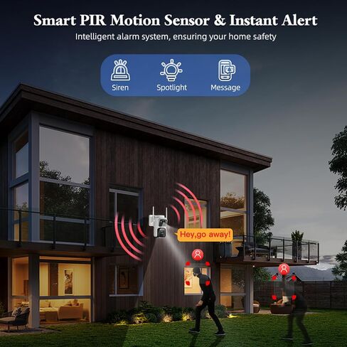 6MP Solar Security Camera Wireless Outdoor, 2.4ghz WiFi, 360°PTZ Dual Lens Camera for Home Security with Color Night Vision, Auto Tracking, Human Detection, Spotlight Siren in Saudi Arabia