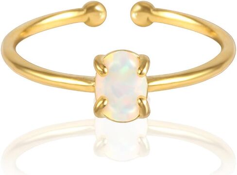 MUSTHAVE 18K Rose Gold Plated Opal Ring, White/Green/Pink Opal, Adjustable Size in Kuwait
