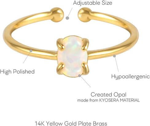 MUSTHAVE 18K Rose Gold Plated Opal Ring, White/Green/Pink Opal, Adjustable Size in Kuwait