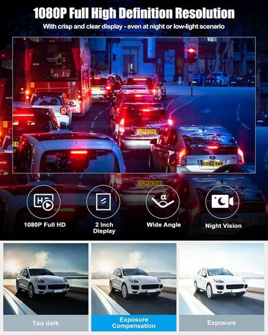 Camecho 3 Channel Dash Cam في الأمام والخلفي ، وكاميرا اندفاعة للسيارات ، وكاميرا السيارات الثلاثية مع بطاقة 32 جيجابايت ، ورؤية ليلية ، وشاشة 2 "، مستشعر G ، تسجيل حلقة ، كاميرا Dashboard in Saudi Arabia