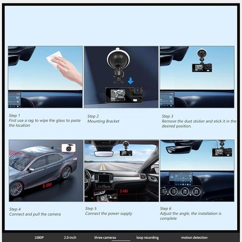 Camecho 3 Channel Dash Cam في الأمام والخلفي ، وكاميرا اندفاعة للسيارات ، وكاميرا السيارات الثلاثية مع بطاقة 32 جيجابايت ، ورؤية ليلية ، وشاشة 2 "، مستشعر G ، تسجيل حلقة ، كاميرا Dashboard in Saudi Arabia