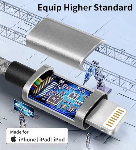 idison iphone charger ، 5packs (3ft 3ft 6ft 6ft 10ft) شحن الكابل MFI معتمد من كابلات شحن الكابلات النايلون المضفر بسرعة الحبل السريع لـ iPhone14/13/11/11/x/max/8/7/6s/5/5s/se /Plus/Pad (Greywhite) in Kuwait