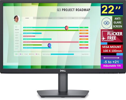 Dell 22" FHD VA 60Hz Display Monitor with Anti-Glare, VESA Mount (100x100mm), Flicker Free, 16.7M Colors, 1x HDMI 1.2, 1x VGA, Ideal for Home & Business, Black (2025 Latest Model - E2223HN) in Saudi Arabia