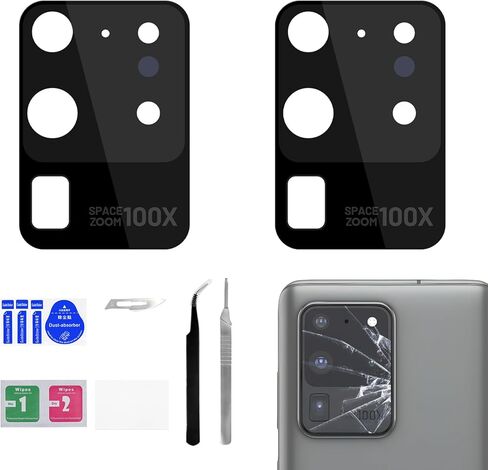 2 Pack Rear Camera Lens Replacement for Samsung Galaxy S20 Ultra 5G Adhesive Back Camera Glass Lens with Full Fix Tool Repair Kit Tweezers Dust Cloth for S20 Ultra 5G SM-G988U SM-G988U1 in Saudi Arabia