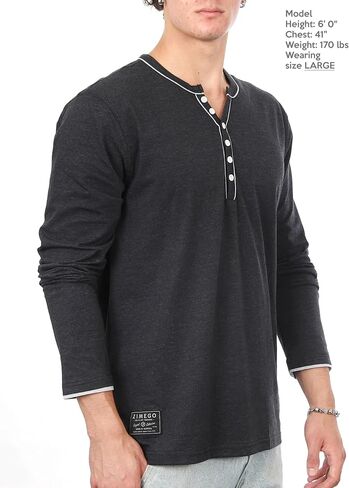 ZIMEGO Mens Long Sleeve Shirts Casual Henley Shirt Short Sleeve Button Up Tee in Kuwait