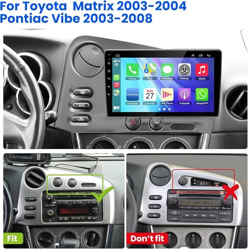 4+64GB Car Radio for Toyota Matrix 2003-2004 & Pontiac Vibe 2003-2008 with Wireless Carplay & Android Auto, 9 inch IPS Car Stereo with Voice Control Bluetooth 5.2 GPS WiFi FM DSP EQ SWC Backup Camera in Kuwait