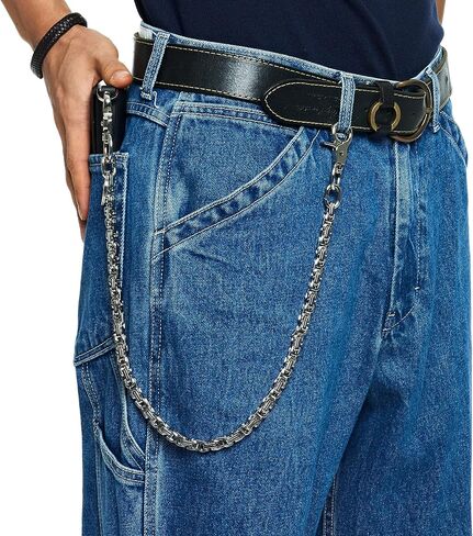 سلسلة محفظة من الفولاذ المقاوم للصدأ للرجال والنساء والأولاد والبنات، سراويل لراكبي الدراجات النارية من جان بانك سلسلة مفاتيح طويلة باللون الأسود والفضي SKZK in Kuwait