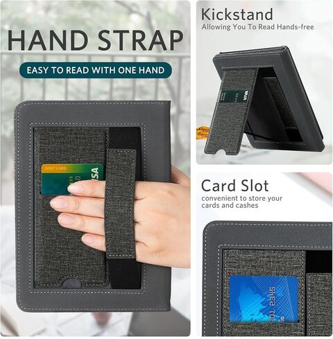COBAK CASE مع Stand for Kindle Paperwhite 12th Gen 2024 تم إصداره (7 ") و kindle Colorsoft Signature Edition - غطاء جلدي متين مع إيقاظ النوم التلقائي ، فتحة البطاقة ، ميزة حزام اليد in Saudi Arabia