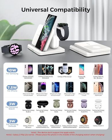 الشاحن اللاسلكي لشحن Samsung و Android 3 في 1 محطة شحن Samsung قابلة للطي لـ S24/S23/S22/S21/S20 ، Z طية 6/5/4/3 ، Z Flip 6/5/4/3 ، Samsung Watch Charger 6 Classic/ 5/5 Pro/4/3 ، Galaxy Buds in Kuwait
