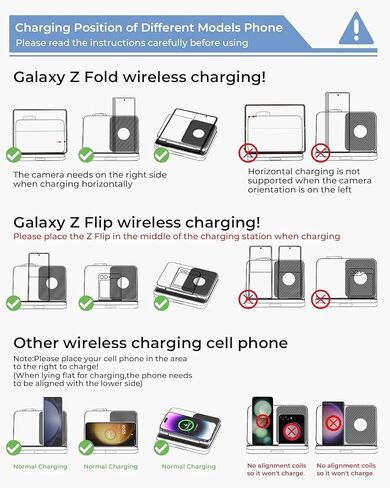 الشاحن اللاسلكي لشحن Samsung و Android 3 في 1 محطة شحن Samsung قابلة للطي لـ S24/S23/S22/S21/S20 ، Z طية 6/5/4/3 ، Z Flip 6/5/4/3 ، Samsung Watch Charger 6 Classic/ 5/5 Pro/4/3 ، Galaxy Buds in Kuwait