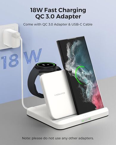 الشاحن اللاسلكي لشحن Samsung و Android 3 في 1 محطة شحن Samsung قابلة للطي لـ S24/S23/S22/S21/S20 ، Z طية 6/5/4/3 ، Z Flip 6/5/4/3 ، Samsung Watch Charger 6 Classic/ 5/5 Pro/4/3 ، Galaxy Buds in Kuwait