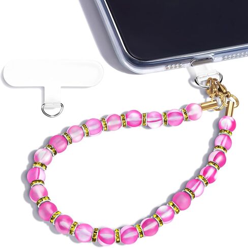 Natural raw stone beaded phone wrist strap, detachable shiny amethyst phone lanyard chain, key chain,Handbag chain in Saudi Arabia