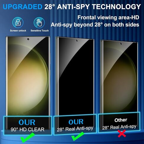 [2+2 Pack] Galaxy S23 Ultra Privacy Screen Protector, 9H Tempered Glass, Ultrasonic Fingerprint Support, 3D Curved, HD Clear Anti-Spy Film for Samsung S23 Ultra 5G Glass Screen Protector in Saudi Arabia