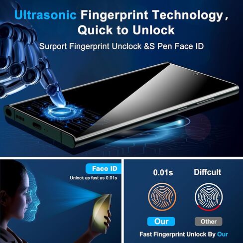 [2+2 Pack] Galaxy S23 Ultra Privacy Screen Protector, 9H Tempered Glass, Ultrasonic Fingerprint Support, 3D Curved, HD Clear Anti-Spy Film for Samsung S23 Ultra 5G Glass Screen Protector in Saudi Arabia