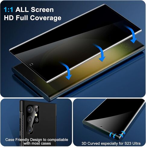 [2+2 Pack] Galaxy S23 Ultra Privacy Screen Protector, 9H Tempered Glass, Ultrasonic Fingerprint Support, 3D Curved, HD Clear Anti-Spy Film for Samsung S23 Ultra 5G Glass Screen Protector in Saudi Arabia
