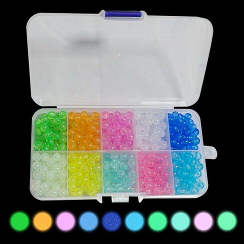 NIIIYYB 700PCS حبات الصيد التي تم تعيينها 6 مم مستديرة للخرز لمياه المياه العذبة بالخرز البلاستيكي المضيء لخط الصيد 10 ألوان تعويم المثالية لإكسسوارات الصيد in Kuwait