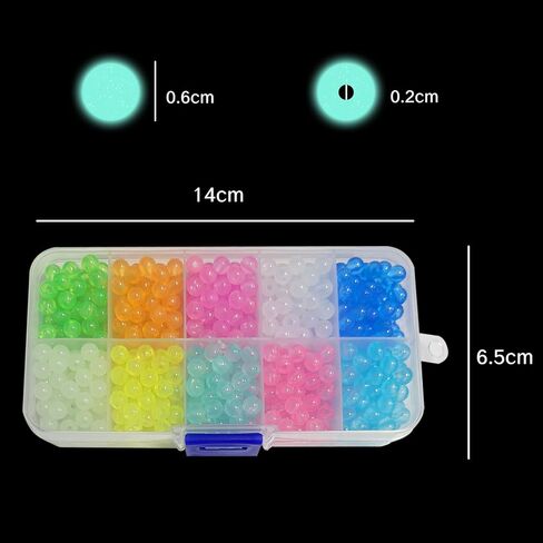 NIIIYYB 700PCS حبات الصيد التي تم تعيينها 6 مم مستديرة للخرز لمياه المياه العذبة بالخرز البلاستيكي المضيء لخط الصيد 10 ألوان تعويم المثالية لإكسسوارات الصيد in Kuwait