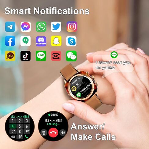 wonlex Smart Watch with Amber Accent Nylon Strap, Men Women Fashionable Round Smartwatch DIY Dials Bluetooth Call Make Receive/Answer Sleep Tracking in Saudi Arabia