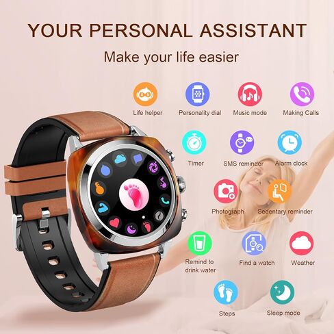 wonlex Smart Watch with Amber Accent Nylon Strap, Men Women Fashionable Round Smartwatch DIY Dials Bluetooth Call Make Receive/Answer Sleep Tracking in Saudi Arabia