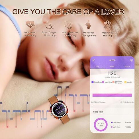 wonlex Smart Watch with Amber Accent Nylon Strap, Men Women Fashionable Round Smartwatch DIY Dials Bluetooth Call Make Receive/Answer Sleep Tracking in Saudi Arabia