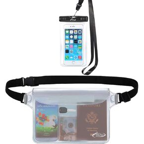 AiRunTech Waterproof Phone Pouch, Cruise Essentials 2-Piece Set, Beach Vacation Kayak Boating Cruise Accessories Must Haves, Waterproof Pouch Phone Lanyard for Travel (1 Phone case + 1 Fanny Pack)