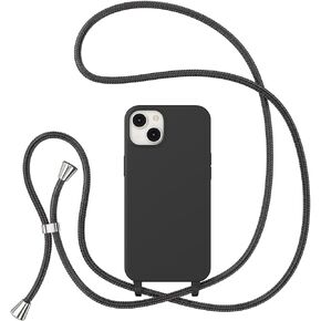ZTOFERA Crossbody Case for iPhone 13/14 with Lanyard Strap Protective Case Adjustable Neck Rope Liquid Silicone Soft Cover for iPhone 13/14 6.1 Inch,Black