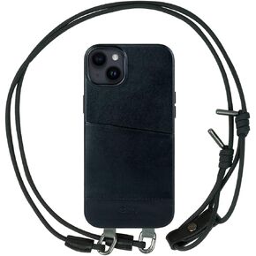 alto Crossbody Case Compatible with iPhone 15 Plus and 14 Plus, Anello Series Shockproof Italian Leather Card Wallet Case Lanyard (6.7 inch, Brown and Black)