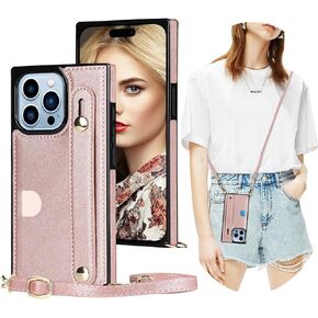 CCSmall for iPhone 15 Case with Card Holder for Women, Phone Case Crossbody with Wrist Strap & Removable Adjustable Shoulder Lanyard Cover for iPhone 15 KB Black