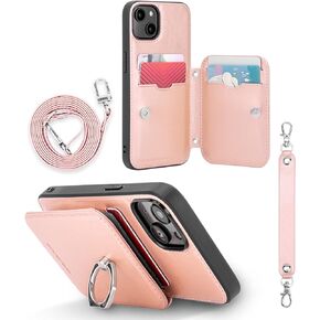 حافظة محفظة GOOSPERY Rich-Fit iPhone 14 Plus Crossbody لهاتف iPhone 14 Plus [يتضمن الحزام] مع مشبك مغناطيسي لحبل حامل البطاقة [حلقة مسند] حماية شديدة التحمل، أسود