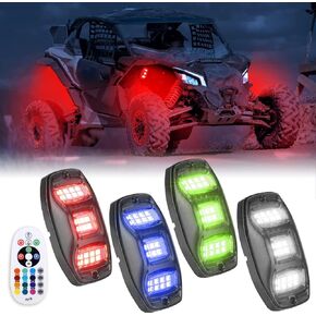 KEMIMOTO Rock Lights for UTV with APP/RF Control Multicolor Music Mode Neon Underglow Lighting for ATV UTV SUV - 4 Pods RGBW 88 LEDs Aluminum Waterproof Compatible with Can am, Wrangler & RZR X3