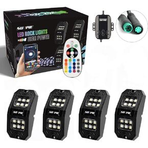 SUNPIE 4 Pods Upgraded 210 Degrees Wide Angle RGBW Rock Lights APP/Remote Control Voice Mode Music Mode Automatic Control Neon Light Kit Wheel Well Lights for Off Road Truck SUV ATV UTV Boats