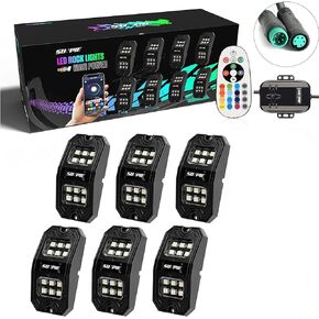 SUNPIE 4 Pods Upgraded 210 Degrees Wide Angle RGBW Rock Lights APP/Remote Control Voice Mode Music Mode Automatic Control Neon Light Kit Wheel Well Lights for Off Road Truck SUV ATV UTV Boats