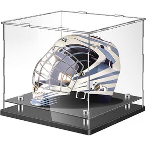 Clear Hat Display Case Helmet Crystal Acrylic Baseball Hat Display Box with Stainless Steel Risers Baseball Holder Stand Memorabilia Helmet Display(14.2 x 11 x 12.6, Fresh Style)