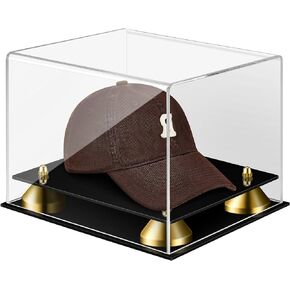 Hat Display Case Crystal Acrylic Baseball Case Clear Football Helmet Display Case Hat Case Holder Stand with Gold Riser Memorabilia Display Cases for Baseball Football