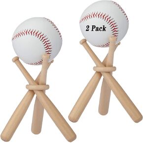 Wooden Baseball Softball Stand Display Consists of 3 Mini Baseball Bat and 1 Wooden Circles