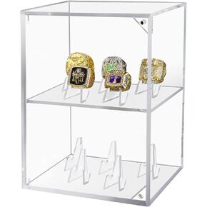 Championship Ring Display Case, Clear Acrylic Baseball Ring Display Box with 10 Fixed Slots, Large Capacity Ring Case Display, Ring Holder Box for Storage Softball/Football/Sport/Cheerleading Ring